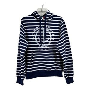 UnLimited Women's Sweatshirt Medium Hoodie Blue Striped Italia Nautical Pullover